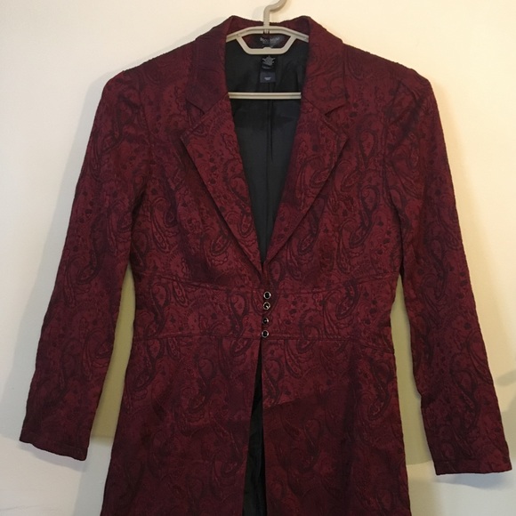 Bisou Bisou Jackets & Blazers - Bisou Bisou Red Blk Paisley Long Jacket Coat Sz 12